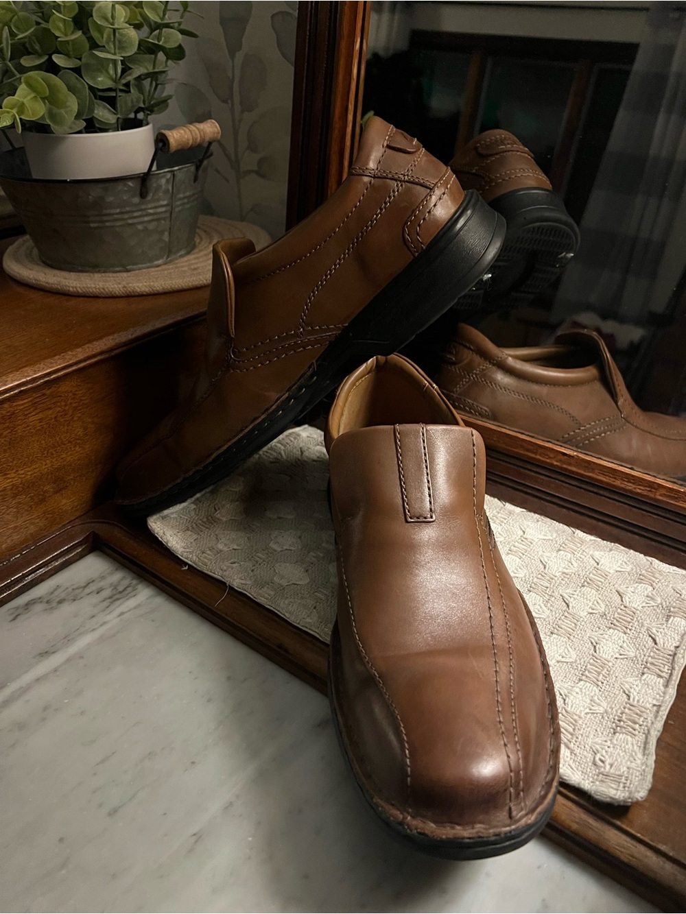 CLARK'S Classic Escalade‎ Step Slip On Leather Loafers Brown Black Men's Size 11